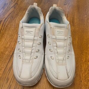Skechers Elite Flex White Leather Bungee Slip On Walking Shoes 11644 Womens 8.5